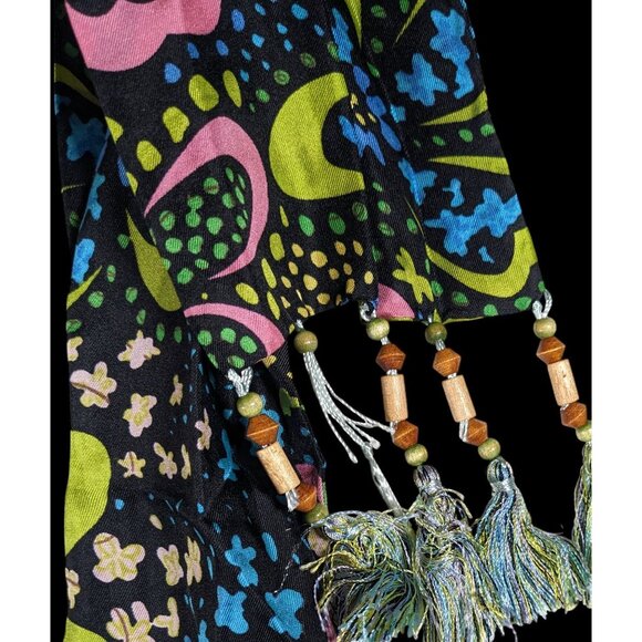 Talbots Retro Rainbow Floral Beaded Tassel Scarf - Picture 3 of 6